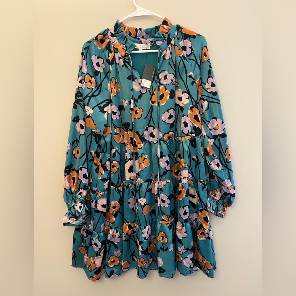 Karlie Teal and Orange Floral Mini Dress